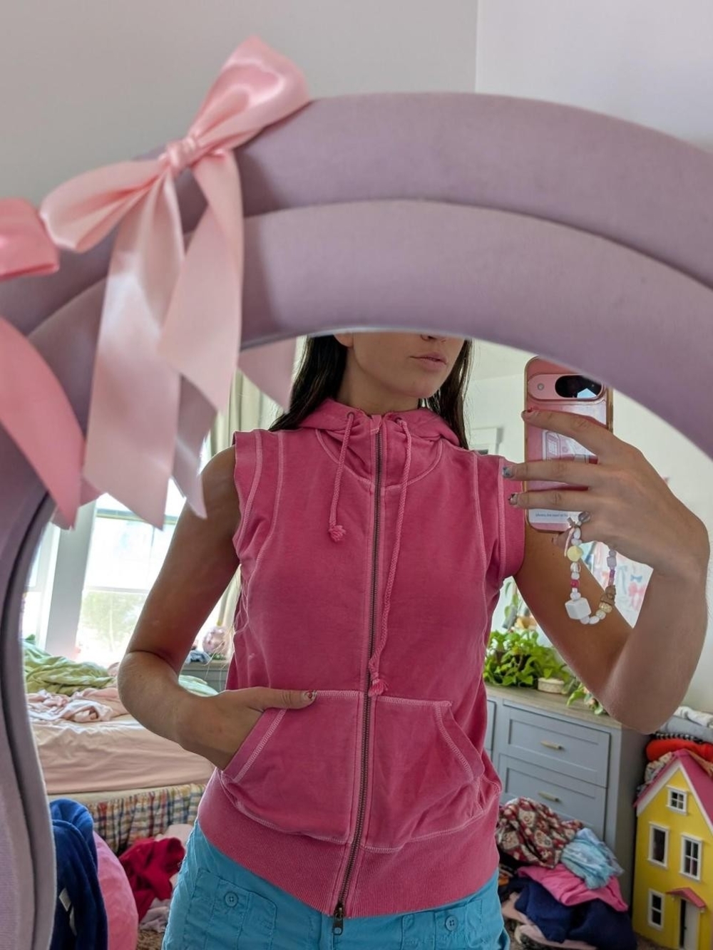 Sleeveless Pink Zip-Up Hoodie Vest